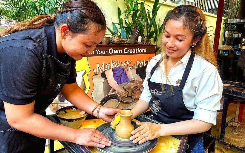 Siem Reap: Cambodian Pottery Class - The lesson flow: from demo to your own bowl on the wheel